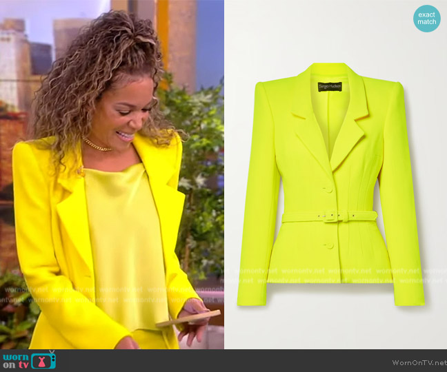 Sergio Hudson Belted neon wool-crepe blazer worn by Sunny Hostin on The View