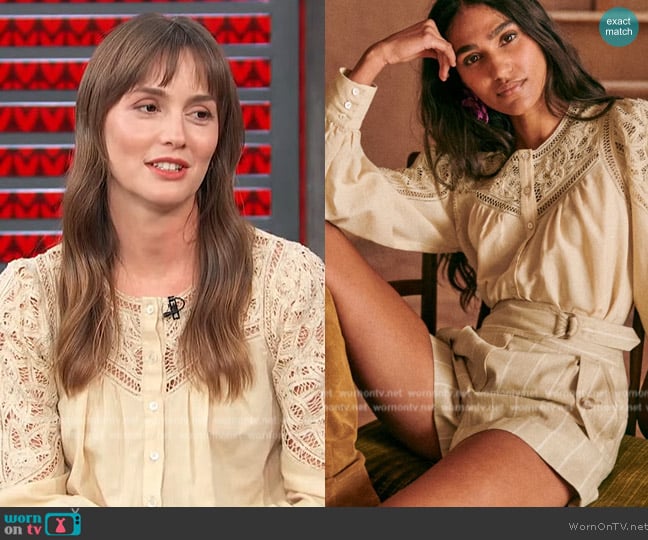 Sezane Donia Shirt worn by Leighton Meester on Access Hollywood