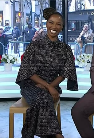 Shanola Hampton's tweed tie neck jumpsuit on Today