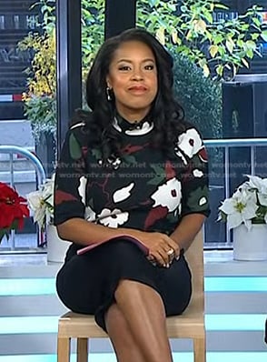 Sheinelle’s black floral short sleeve top on Today