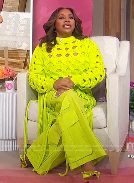 WornOnTV Sherri s neon open knit sweater and utility pants on Sherri Sherri Shepherd Clothes and Wardrobe from TV