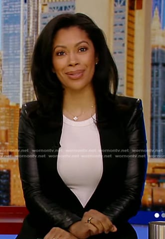 Shirleen’s black leather sleeve jacket on Good Morning America