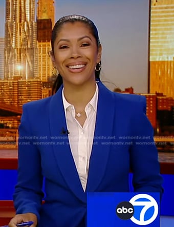 WornOnTV: Shirleen’s blue shawl collar blazer on Good Morning America ...