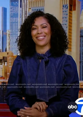 Shirleen Allicot's tie neck denim blouse on Good Morning America