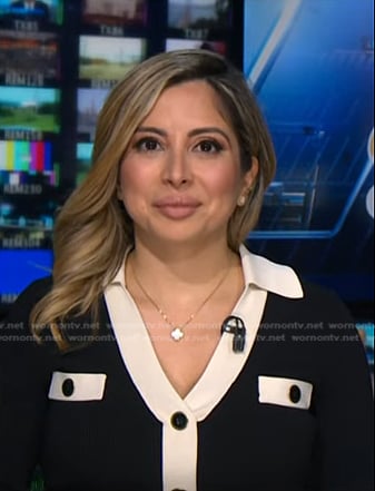 Silvana Henao’s black contrast trim collared dress on NBC News Daily