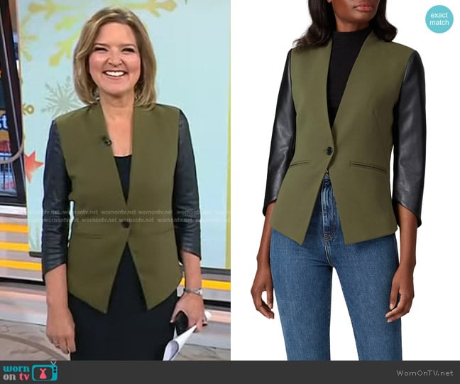 Slate & Willow Faux Leather Sleeve Blazer worn by Christine Romans on Today