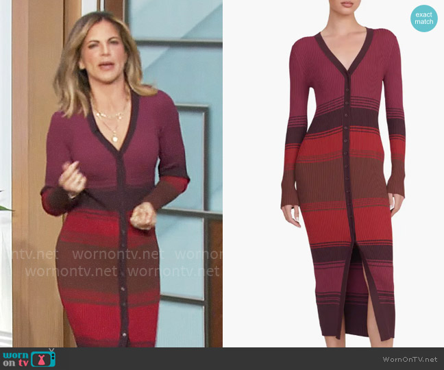 Staud Shoko Dress in Syrah Blend worn by Natalie Morales on The Talk