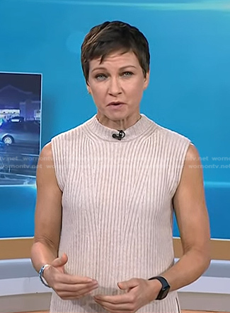 Stephanie’s beige ribbed sleeveless sweater on Today