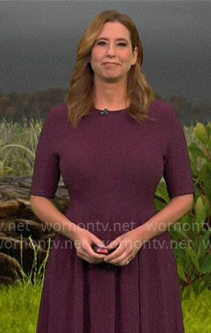 Stephanie Abrams' burgundy short sleeve ribbed dress on CBS Mornings