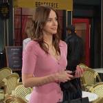 Stephanie’s pink v-neck button front dress on Days of our Lives