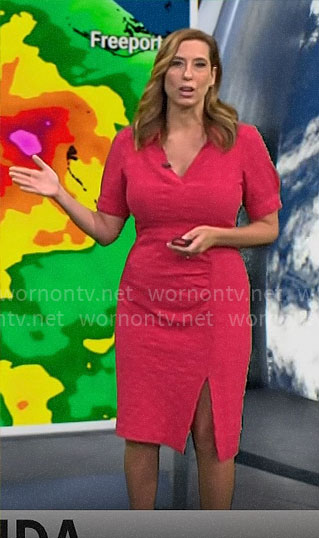 Stephanie Abrams' pink v-neck ruched front dress on CBS Mornings