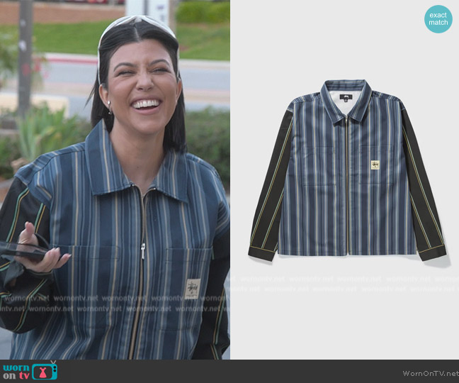 Stussy Mixed Stripe Zip Up Work Jacket worn by Kourtney Kardashian (Kourtney Kardashian) on The Kardashians