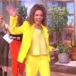 Sunny’s yellow blazer and wide leg pants on The View