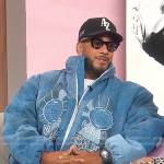 Swizz Beatz’s embroidered denim bomber jacket on Sherri