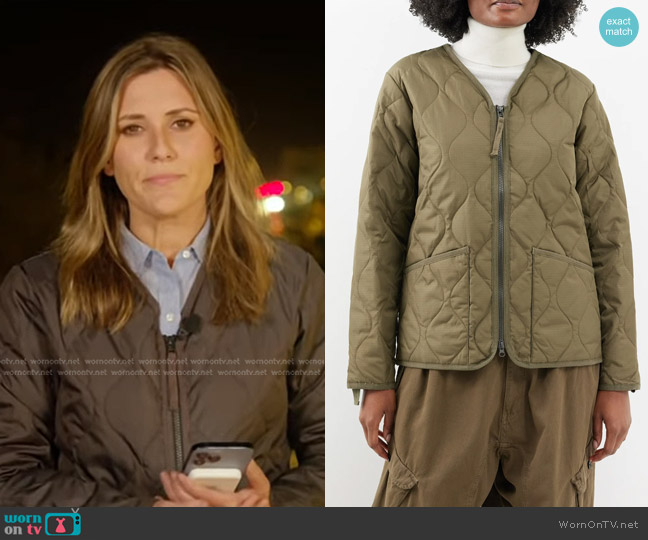 Taion Military V-Neck Quilted Down Jacket worn by Erin McLaughlin on NBC News Daily