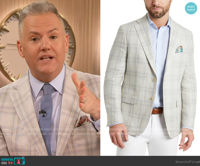 Tallia Slim Fit Patterned Linen Sportscoat worn by Ross Mathews on The Drew Barrymore Show