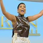 Tamron’s brown metallic leather vest on Tamron Hall Show