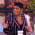 Tamron’s colorblock stripe blazer and pants on Tamron Hall Show