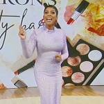 Tamron’s lavender rhinestone embellished long sleeve dress on Tamron Hall Show