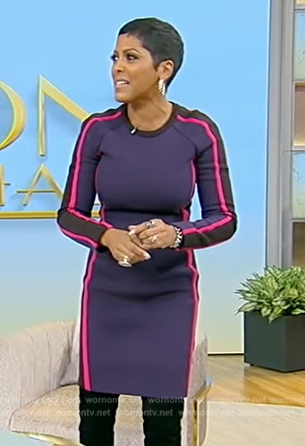 Tamron’s blue side stripe mini dress on Tamron Hall Show