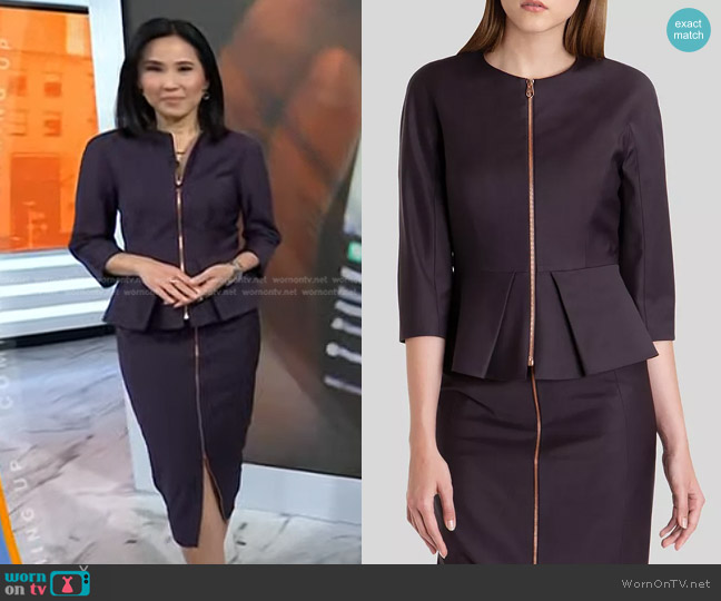 Ted Baker Eben Peplum Suit Jacket in Grape worn by Vicky Nguyen on Today