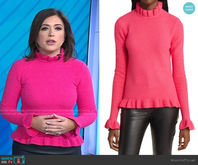 Ted Baker Pipalee Ruffle Rib Sweater in Bright Pink worn by Chloe Melas on Today