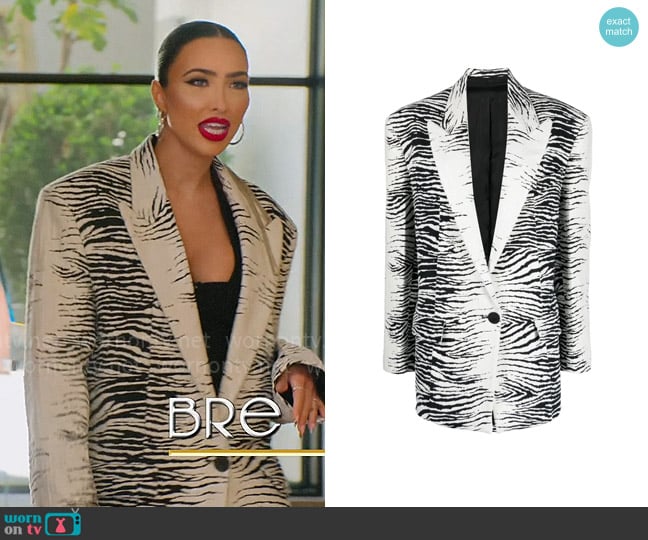 The Attico Zebra-print single-breasted blazer worn by Bre Tiesi on Selling Sunset