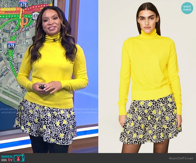 The Kooples Turtleneck Sweater and Floral Mini Skirt worn by Adelle Caballero on Today