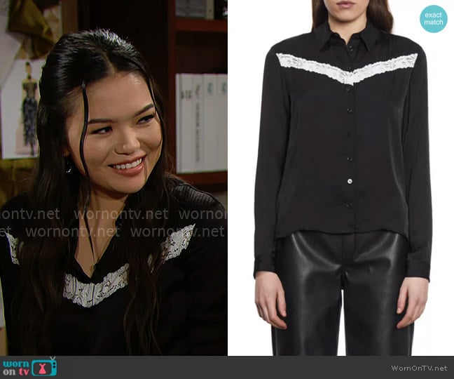 The Kooples Lace Trim Shirt worn by Luna (Lisa Yamada) on The Bold and the Beautiful