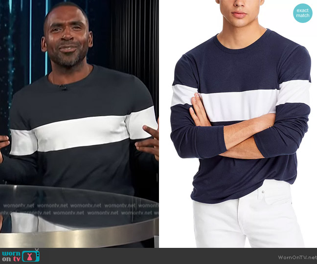 Theory Contrast Stripe Sweater worn by Justin Sylvester on E! News