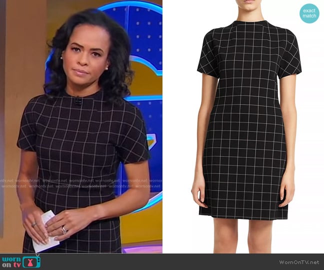 Theory Dolman Sleeve Plaid Shift Dress worn by Linsey Davis on Good Morning America