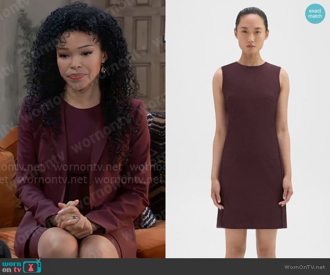 Theory Sleeveless Fitted Dress in Good Wool in Malbec worn by Portia Robinson (Brook Kerr) on General Hospital