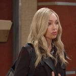 Theresa’s black leather detail coat on Days of our Lives