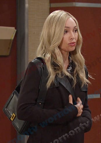 Theresa’s black leather detail coat on Days of our Lives