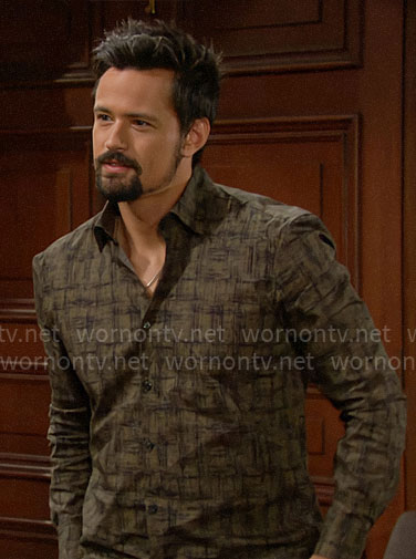 Thomas's olive green printed shirt on The Bold and the Beautiful