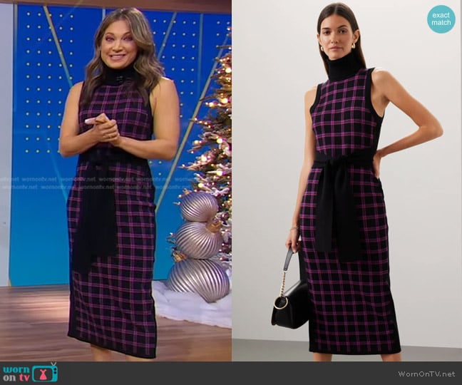 Toccin x RTR Plaid Knit Midi Dress worn by Ginger Zee on Good Morning America