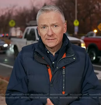 Tom Costello's navy down vest on Today