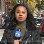 Tracie Strahan’s black leather moto jacket on NBC News Daily