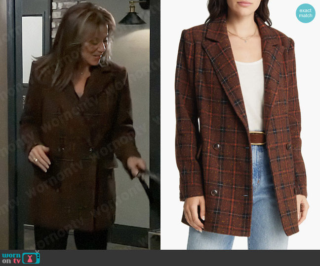 Treasure & Bond Double Breasted Plaid Coat worn by Alexis Davis (Nancy Lee Grahn) on General Hospital