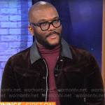 Tyler Perry’s jacket with leather collar on CBS Mornings