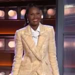 Ubah Hassan’s yellow tweed jacket and skirt on The Kelly Clarkson Show