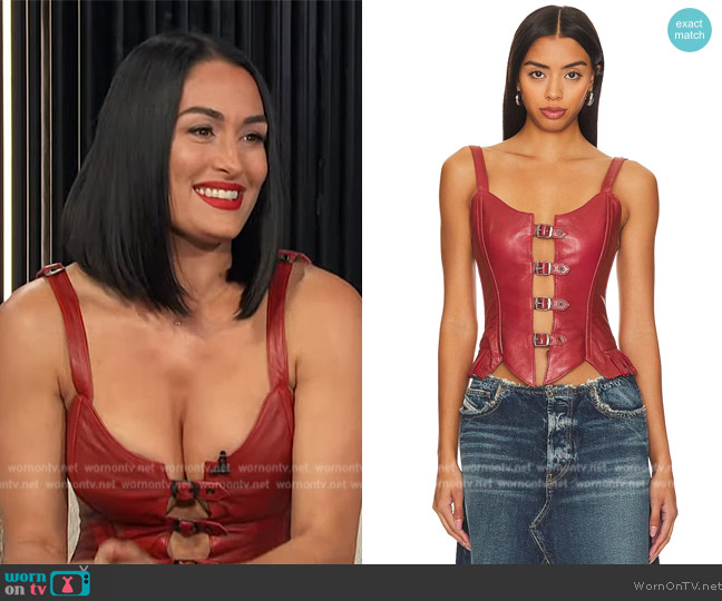 Understated Leather Finish Line Corset Top worn by Nikki Garcia on E! News