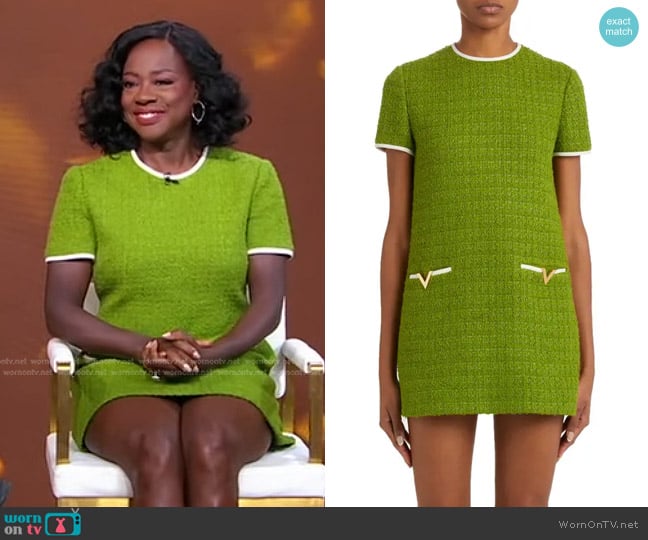 Valentino Contrast Trim Tweed Shift Minidress worn by Viola Davis on Good Morning America