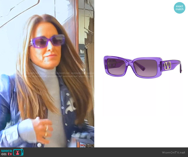 Valentino VLogo Rectangle-Frame Sunglasses worn by Kyle Richards on The Real Housewives of Beverly Hills