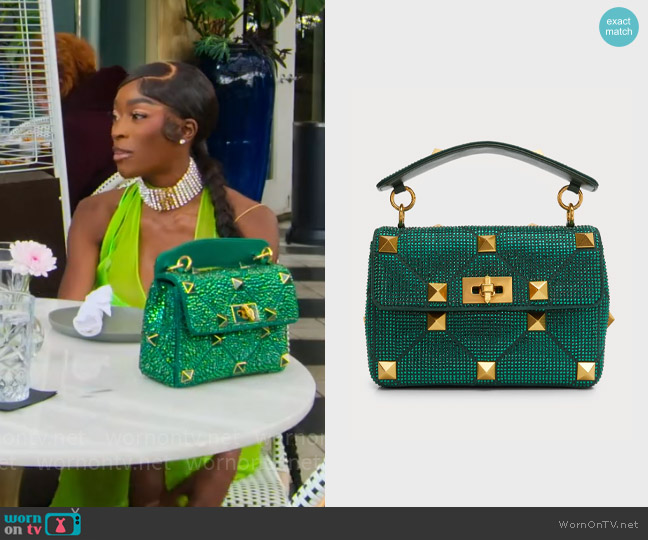 Valentino Garavani Roman Stud Rhinestone Bag worn by Chelsea Lazkani on Selling Sunset