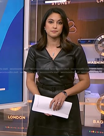 Valerie Castro’s black belted leather dress on NBC News Daily