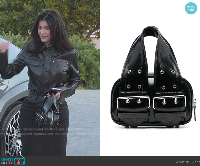 Kylie’s black buckle leather bag on The Kardashians