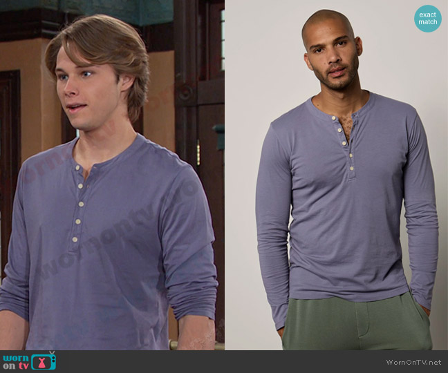 Velvet by Graham & Spencer Alvaro Long Sleeve Henley in Barrel worn by Tate (Jamie Martin Mann) on Days of our Lives