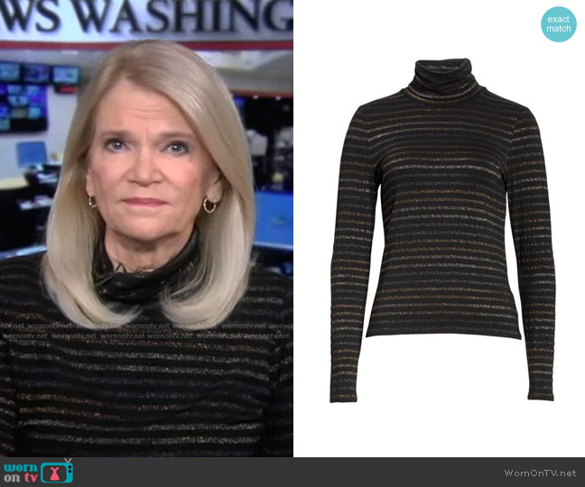 Veronica Beard Audrey Metallic Stripe Turtleneck in Metallic Multi worn by Martha Raddatz on Good Morning America