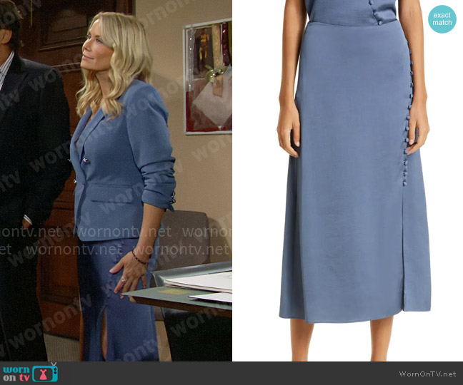 Veronica Beard Franconia Skirt in Lagoon Blue worn by Brooke Logan (Katherine Kelly Lang) on The Bold and the Beautiful